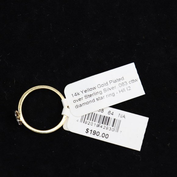 14K Yellow Gold Plated Sterling Silver, Diamond Star, Ring - H/I Size 7 - Picture 4 of 6